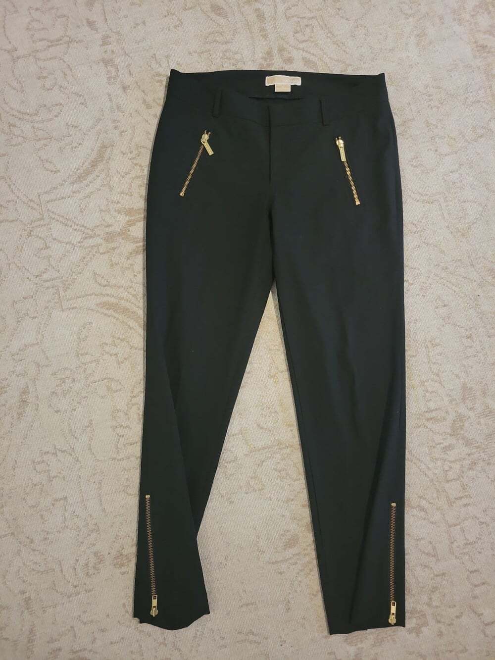 Michael Kors Black Pants Sz 6 X 27" Womens Ankle pant Slim-Fit Gold Zippers